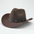 Classic brown western cowboy hat with studded leather band detail, perfect for autumn. - 56-58cm / Coffee