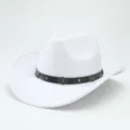 Detailed view of the stylish white western cowboy hat with a black studded leather band. - 56-58cm / White