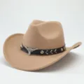 Chapeau de cowboy occidental beige avec bande noire et decoration de crane de taureau. - 56-58cm / Chameau