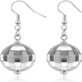 Silver disco ball earrings retro 70s style mirror spherical drop earrings for party jewelry - Silver
