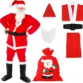 Complete Christmas Santa Claus costume set with hat jacket trousers belt beard and gift bag - Set / Adult Non Woven Christmas 6 Piece Set