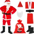Compleet Kerstman kostuum set met muts jas broek baard riem en geschenkzak voor feest. - Set / Niet Geweven Kerstkleding 7 Delige Set Voor Volwassenen