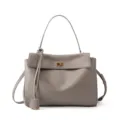 Elegant grey leather shoulder bag with top handle and secure turn-lock closure for daily use. - Large Milk Tea Gold Buckle
