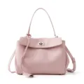 Pink leather handbag for women, elegant top handle shoulder bag with turn-lock closure. - Large Pink Silver Buckle