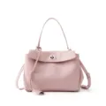 Pink leather shoulder bag, stylish women handbag with top handle and turn-lock closure design. - Small Pink Silver Buckle