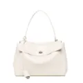 Elegant white leather shoulder bag, minimalist large capacity tote handbag for women. - Large White Silver Buckle