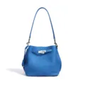 Blue leather bucket bag with metal lock, stylish single shoulder crossbody bag for women. - Water Demon Blue