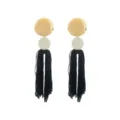 Bohemian long gold disc white bead black tassel dangle earrings for women elegant jewelry detail view. - Earrings / White