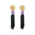 Boho long tassel earrings featuring gold tone discs and purple acrylic beads for women. - Earrings / Purple
