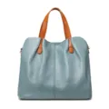 Sac cabas femme en cuir veritable sac a main elegant bleu gris pour le travail chic - Bleu lin (Cuir de vachette pleine fleur)