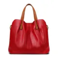 Genuine leather tote bag for women, stylish red shoulder handbag for daily work commuting. - Red