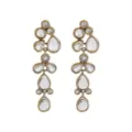 Vintage gold-toned long drop earrings featuring dazzling clear crystal rhinestones for women. - Earrings / White
