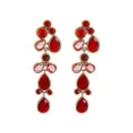 Exaggerated long dangle earrings featuring vibrant red and pink rhinestones in gold tone for party wear. - Earrings / Red