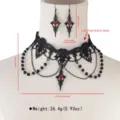Ensemble de collier ras du cou en dentelle noire et boucles d'oreilles avec pierres rouges. - Parure Ras Du Cou Boucles d'Oreilles Dentelle Gland Chaîne Pierre Rouge