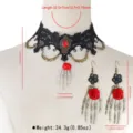 Halloween dentelle noire collier ras du cou boucles d'oreilles ensemble bijoux gothiques - Parure Ras Du Cou Boucles d'Oreilles Dentelle Noir Pendentif Main Squelette