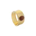 Wide textured gold tone cuff bracelet with brown resin stone vintage geometric design - Hammered Geometric Resin Bracelet (B3981)