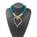 Exaggerated sweet cool large heart acrylic beaded clavicle chain necklace detail shot. - Blue