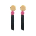 Bohemian long tassel earrings with gold disc and pink acrylic beads for women fashion jewelry - Earrings / Rose Red