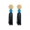 Bohemian long tassel earrings with gold disc and blue acrylic beads for women fashion jewelry. - Earrings / Blue