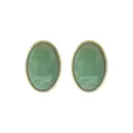 Elegant oval green resin earrings with gold metal rim, chic minimalist design details. - Oval Swirled Resin Stud Earrings (E15300)