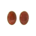 Close-up detail of elegant oval marbled resin stud earrings with vintage gold tone bezel setting. - Oval Swirled Resin Stud Earrings (E15301)