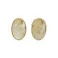 Elegant oval swirled resin stud earrings with gold tone metal rim for women, vintage style. - Oval Swirled Resin Stud Earrings (E15302)