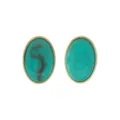 Elegant oval resin earrings with gold metal rim retro style chic green turquoise jewelry piece - Oval Swirled Resin Stud Earrings (E15303)