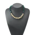 Vintage irregular resin and gold bead necklace for women fashion jewelry style - Green