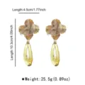 Elegant fabric flower and yellow acrylic teardrop earrings, stylish resort fashion jewelry. - Light Green