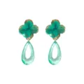 Green fabric flower and crystal teardrop dangle earrings for women fashion jewelry. - Dark Green