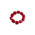 Chunky red marbled acrylic bead bracelet with gold spacers, stylish detail view for women. - Bracelet / Red