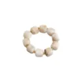 Acrylic marbled beaded bracelet detail, beige geometric block beads with golden spacer accents. - Bracelet / White