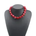 Red chunky acrylic beaded necklace statement jewelry piece for women fashion accessory. - Necklace / Red