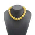Chunky yellow acrylic statement necklace for women, bold geometric beaded boho jewelry. - Necklace / Turmeric
