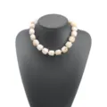 Chunky beige acrylic cylindrical beaded necklace, bohemian fashion statement jewelry for women. - Necklace / White