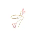 Gold metal open upper arm cuff with pink enamel double heart design, adjustable armlet. - Heart Style / Pink