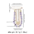 Detailed view of colorful acrylic beaded safety pin bag pendant with sun charm and dimensions. - Pin Style (X0407) / Purple
