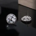 Elegante ronde geometrische zirkonia oorknopjes voor dames, sprankelende luxe zilveren sieraden. - Witte Zirkonia / Witgoud