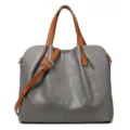 Sac a main pour femme en cuir veritable gris avec anses marron, style minimaliste, sac de travail. - Gris (Cuir de vachette pleine fleur)