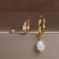 Vergulde messing kubieke zirkonia en barok parel oorbellen set voor dames sieraden. - 3-delige Set Stijl 2 Witte Strass / 18K Verguld