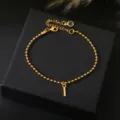Minimalistische 18K vergulde koperen kralen armband met letter hanger voor dames elegante dagelijkse. - Letter I