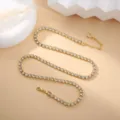 Goudkleurige strass tennisarmband met fonkelende heldere kristallen en verlengketting. - Ketting (Koperen Ketting) / 3mm, 45+5cm / 18K Goud