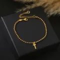 Gouden Kraal Keten Armband met Kruis Hanger Verstelbare Elegante Dames Sieraden - Letter T