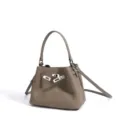 Bolso cubo de piel auténtica gris, elegante bolso de hombro y cruzado para mujer. - Gris elefante