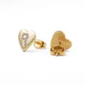 Vergulde hart letter R oorknopjes met sprankelende zirkonia stenen voor dames en meisjes sieraden. - Hart Letter R / Goud