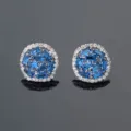 Sprankelende ronde koperen oorknopjes met blauwe en witte zirkonia mode sieraden - Koningsblauwe Zirconia / Witgoud