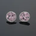 Prachtige koperen roze baguette zirkonia ronde oorknopjes sprankelende elegante sieraden - Roze Zirkonia / Witgoud