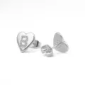 Zilveren hartvormige letter B oorknopjes met sprankelende stenen voor stijlvolle vrouwen sieraden - Hart Letter B / Zilver