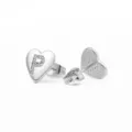 Zilverkleurige hartjes oorknopjes met letter P en strass steentjes trendy dames sieraden - Hart Letter P / Zilver