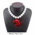 Collana con ciondolo aragosta rossa creativa con perle bianche, catena clavicolare da spiaggia. - Granchio